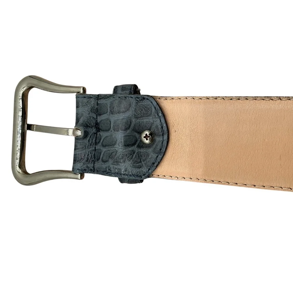 Edward‎ Sportsma Womens Dark Grey Croc Embossed Leather Belt Made in Italy Small